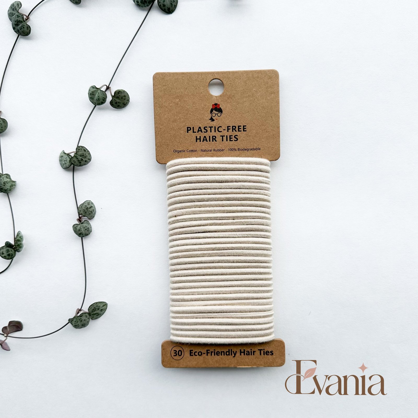 Organic Biodegradable Plastic Free Hair Ties - Zero Waste Eco Friendly Reusable Natural Cotton Hair Ties - Sustainable Living - Pack of 30