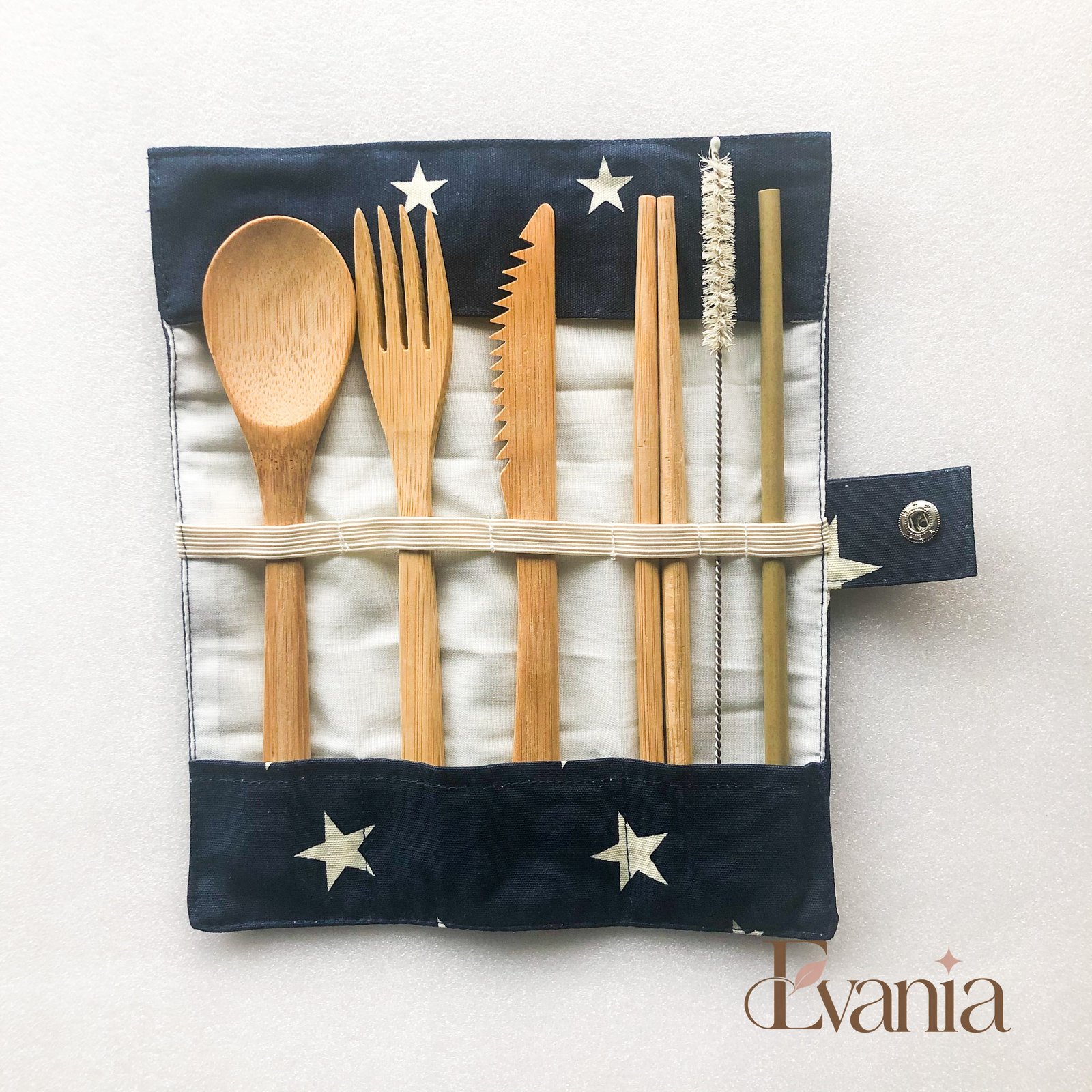 Bamboo Cutlery Set | Zero Waste Reusable | Washable Organic Cotton Travel Pouch & Hemp Cleaning Brush