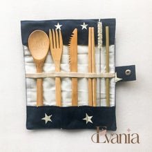 Load image into Gallery viewer, Bamboo Cutlery Set | Zero Waste Reusable | Washable Organic Cotton Travel Pouch &amp; Hemp Cleaning Brush