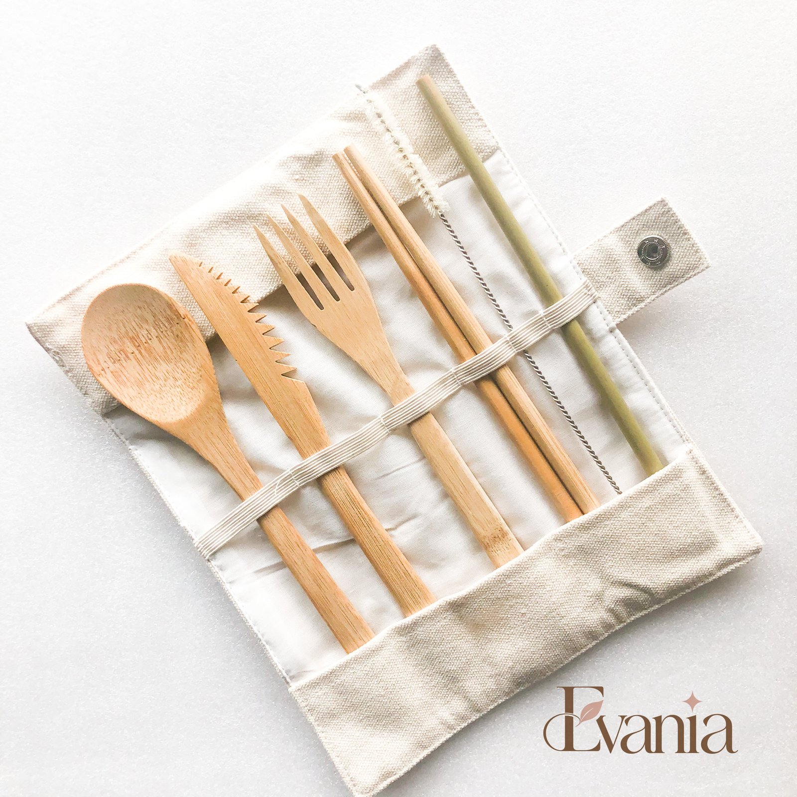 Bamboo Cutlery Set | Zero Waste Reusable | Washable Organic Cotton Travel Pouch & Hemp Cleaning Brush