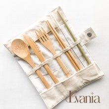 Load image into Gallery viewer, Bamboo Cutlery Set | Zero Waste Reusable | Washable Organic Cotton Travel Pouch &amp; Hemp Cleaning Brush