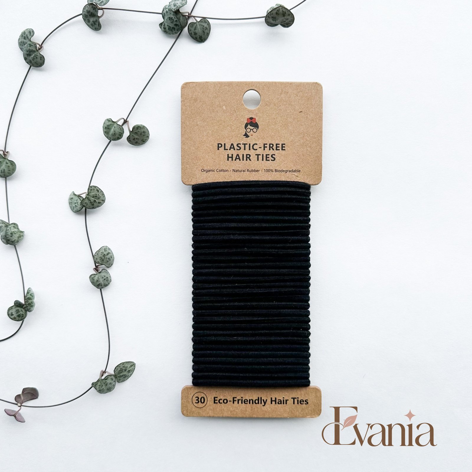 Organic Biodegradable Plastic Free Hair Ties - Zero Waste Eco Friendly Reusable Natural Cotton Hair Ties - Sustainable Living - Pack of 30