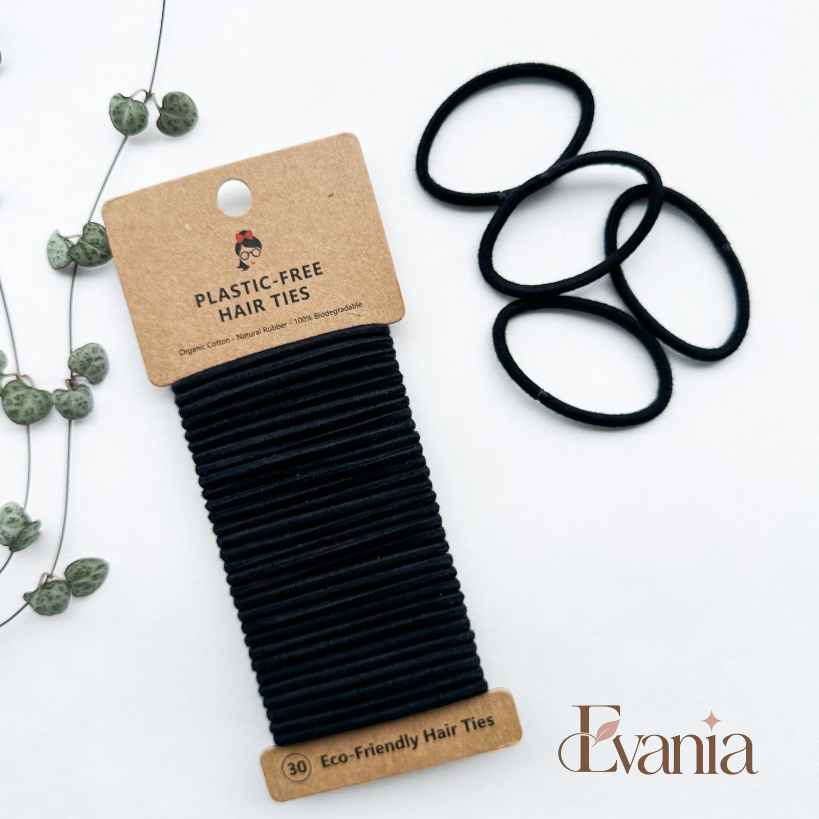 Organic Biodegradable Plastic Free Hair Ties - Zero Waste Eco Friendly Reusable Natural Cotton Hair Ties - Sustainable Living - Pack of 30