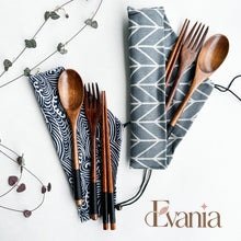 Load image into Gallery viewer, Reusable Handmade Natural Wood Cutlery Set - Plastic Free Biodegradable Japanese Style Utensil Set - Zero Waste Spoon |  Fork | Chopstick