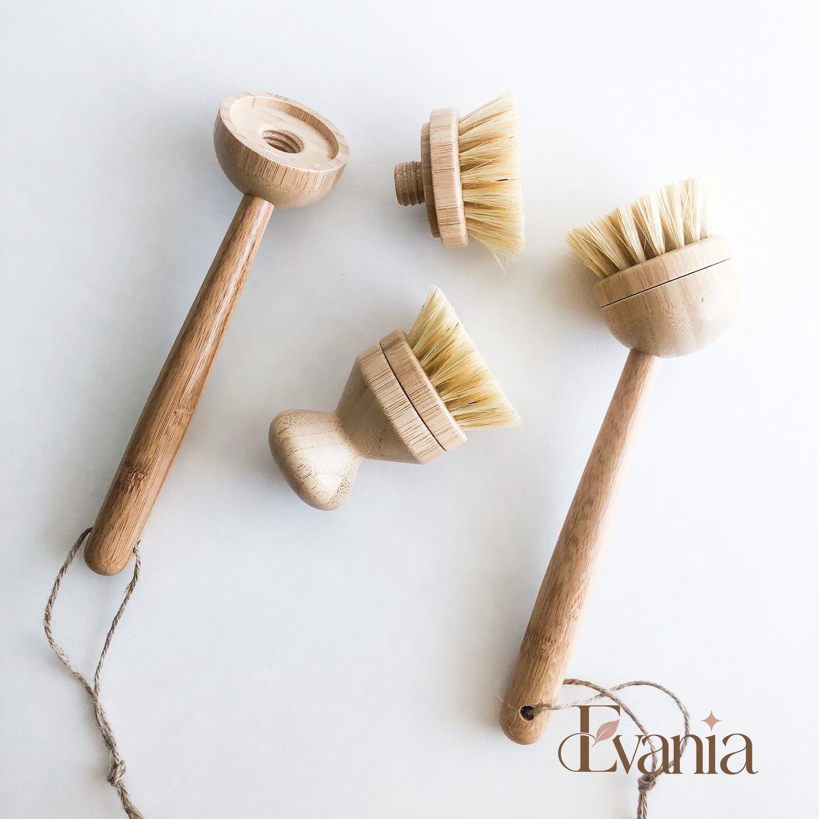 Natural Bamboo Sisal Dish Brush With Replaceable Head - Biodegradable Zero Waste Plastic Free Long Handle Kitchen Brush